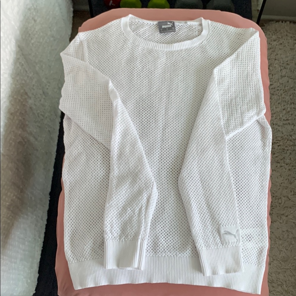 Puma White Mesh Long Sleeve Golf Sweater